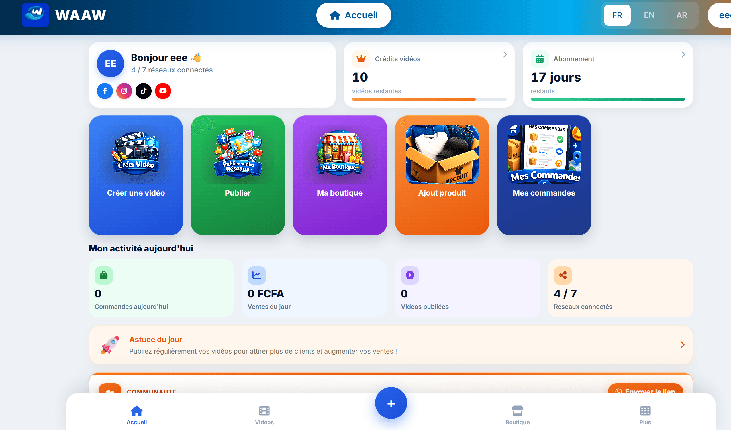WaaW — Plateforme Social + WhatsApp